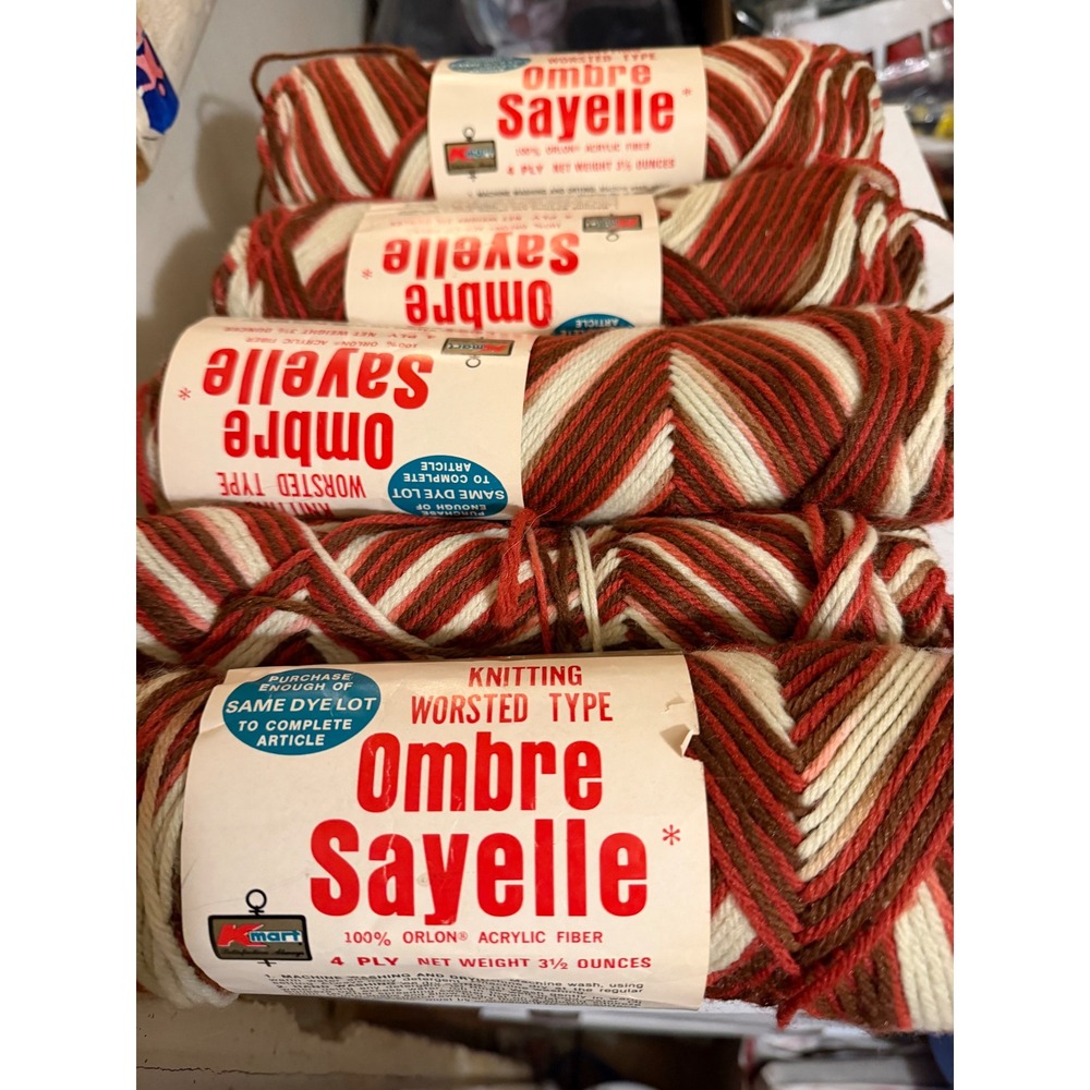 Vintage Kmart Ombre Sayelle Yarn Spice 1581 4 Ply Worsted Orlon Acrylic 4 Skeins